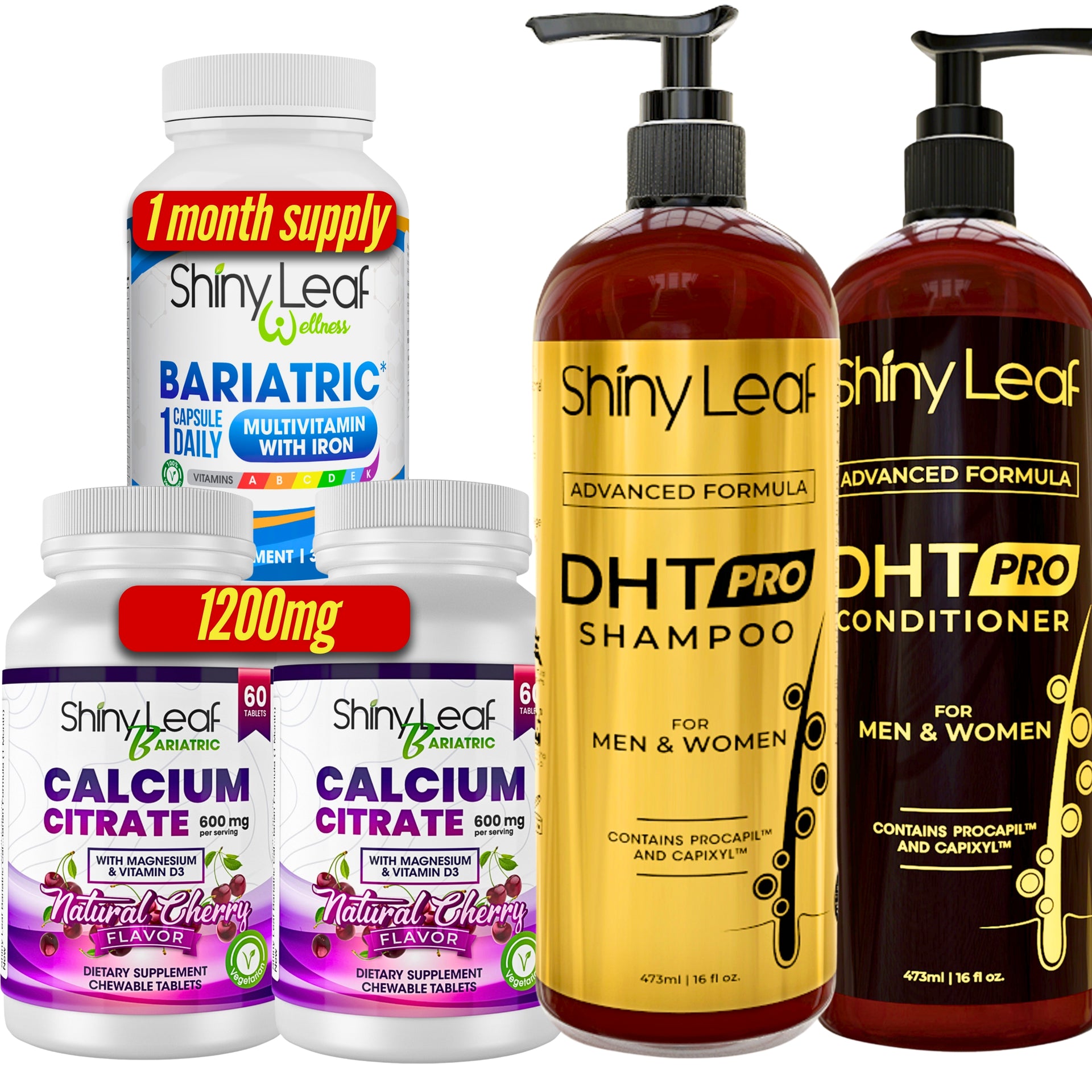 Bariatric Multivitamin with Iron With DHT Pro Shampoo and Conditioner Complete Hair Care Bundle