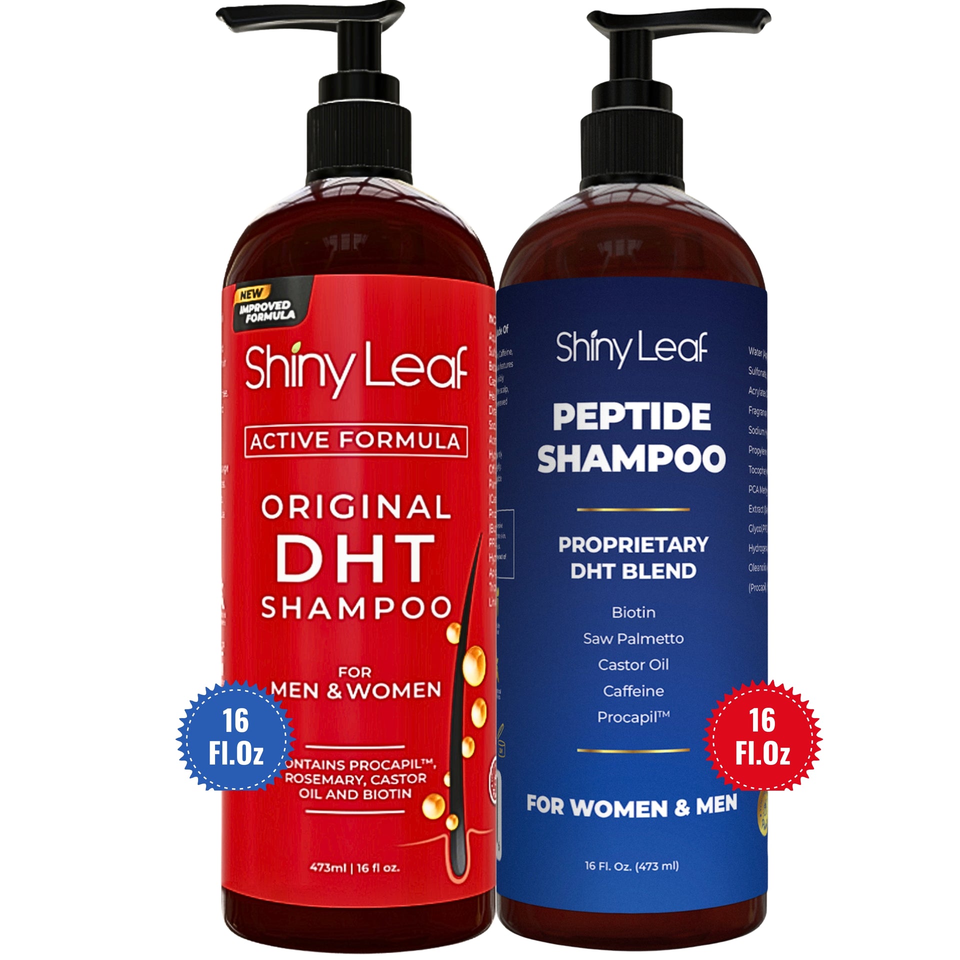 DHT Blocker & Peptide Shampoo Set - Anti Thinning Biotin Treatment with Caffeine & Saw Palmetto (16oz x 2)