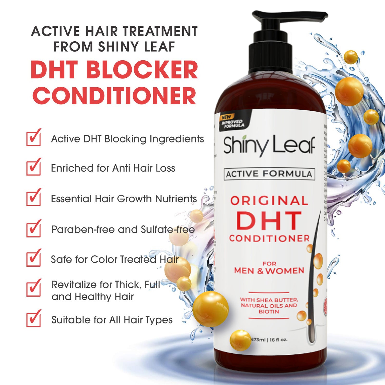 DHT Blocker Hair Loss Conditioner 16oz Active Formula with Biotin by Shiny Leaf