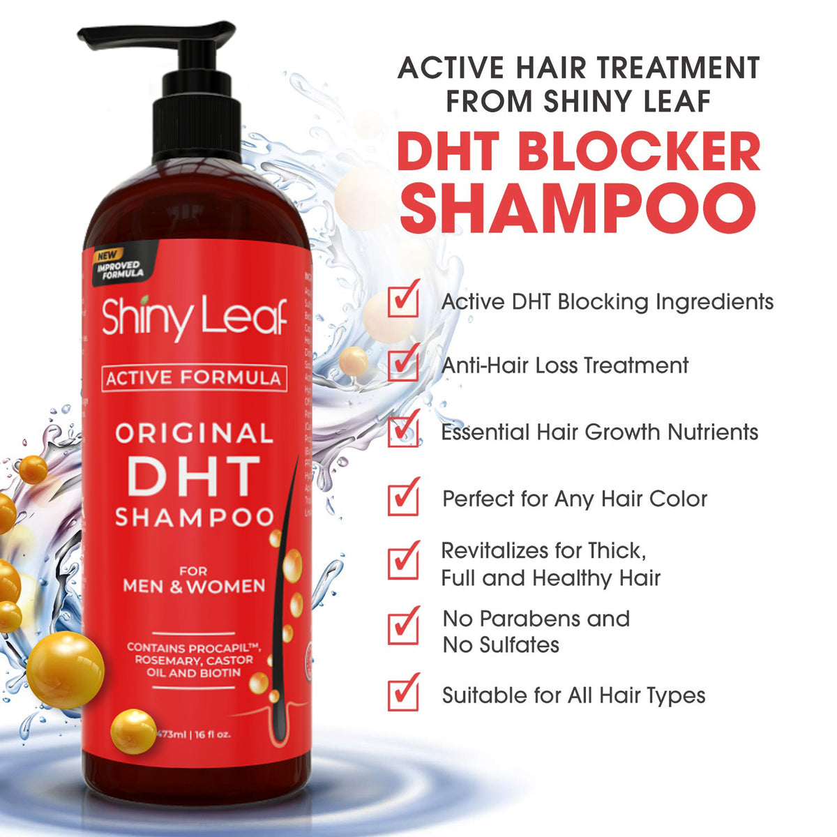 DHT Blocker & Peptide Shampoo Set - Anti Thinning Biotin Treatment with Caffeine & Saw Palmetto (16oz x 2)