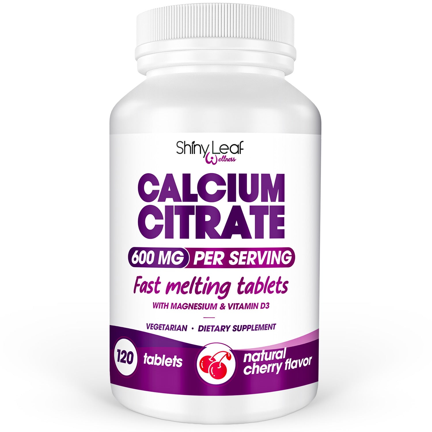 Calcium Citrate 600mg with Vitamin D3 & Magnesium - Fast Melting Cherry Flavored 120 tablets Bariatric Friendly