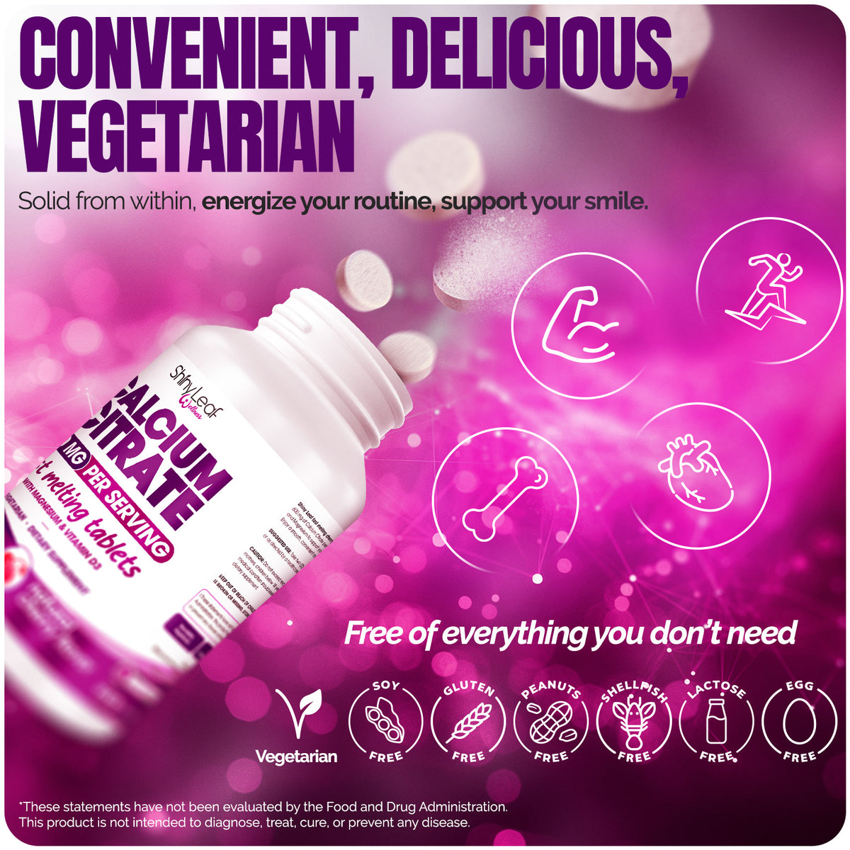 Calcium Citrate 600mg with Vitamin D3 & Magnesium - Fast Melting Cherry Flavored 120 tablets Bariatric Friendly