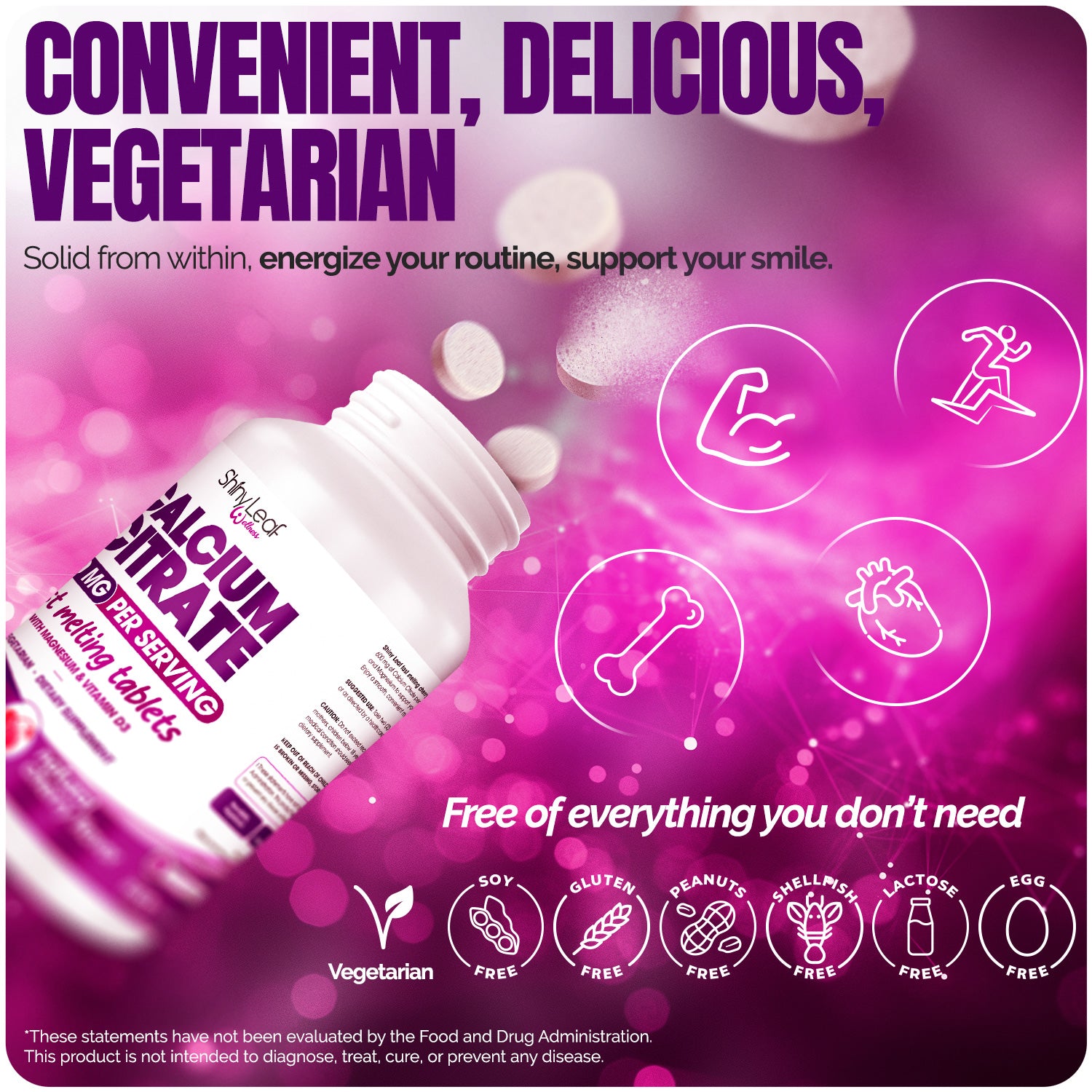 Calcium Citrate 600mg with Vitamin D3 & Magnesium - Fast Melting Cherry Flavored 120 tablets Bariatric Friendly