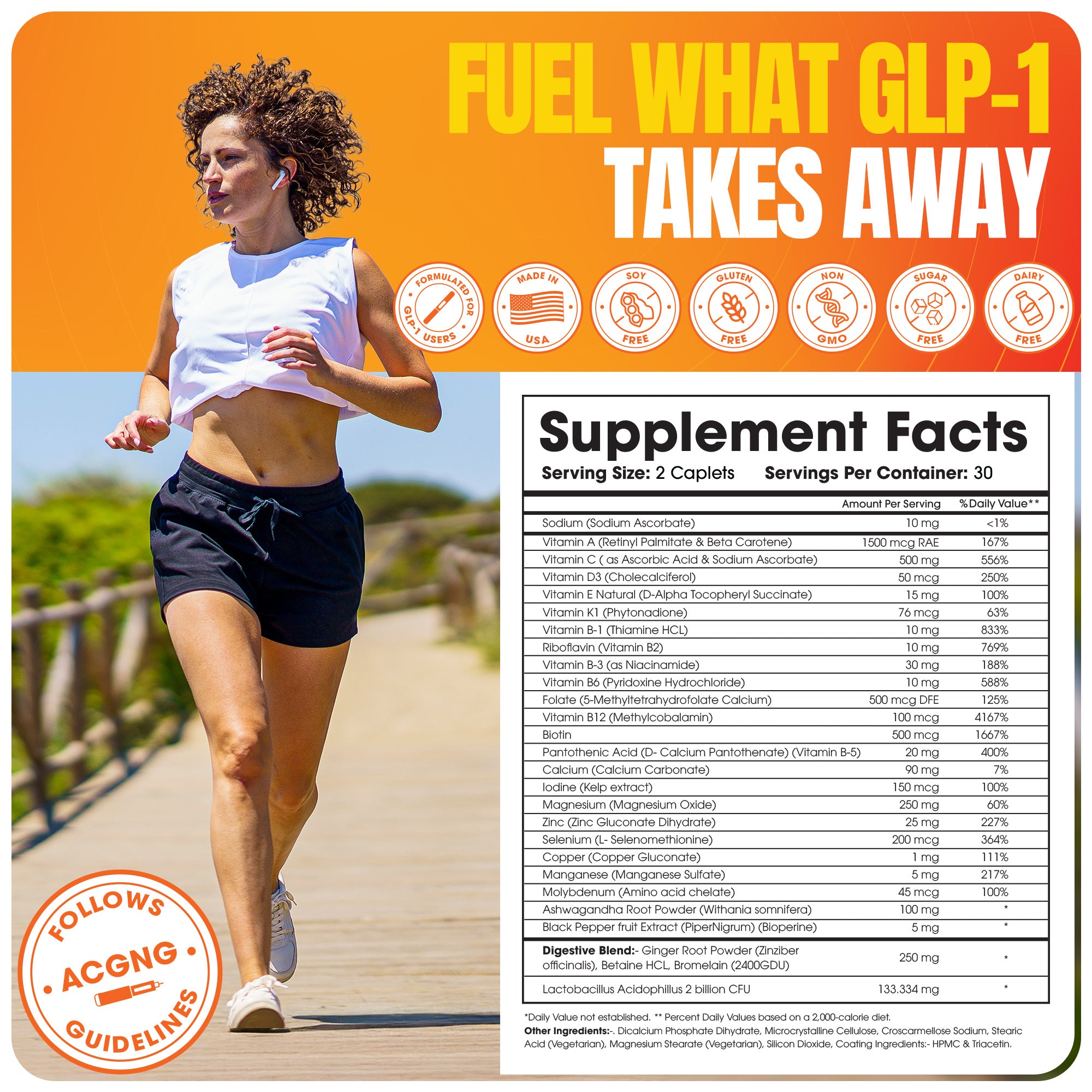 Shiny Leaf GLP-1 Nutritional Support – Daily Methylated Multivitamin with Probiotics, Enzymes & Adaptogens – Wellness Supplement for Men & Women – 60 Caplets