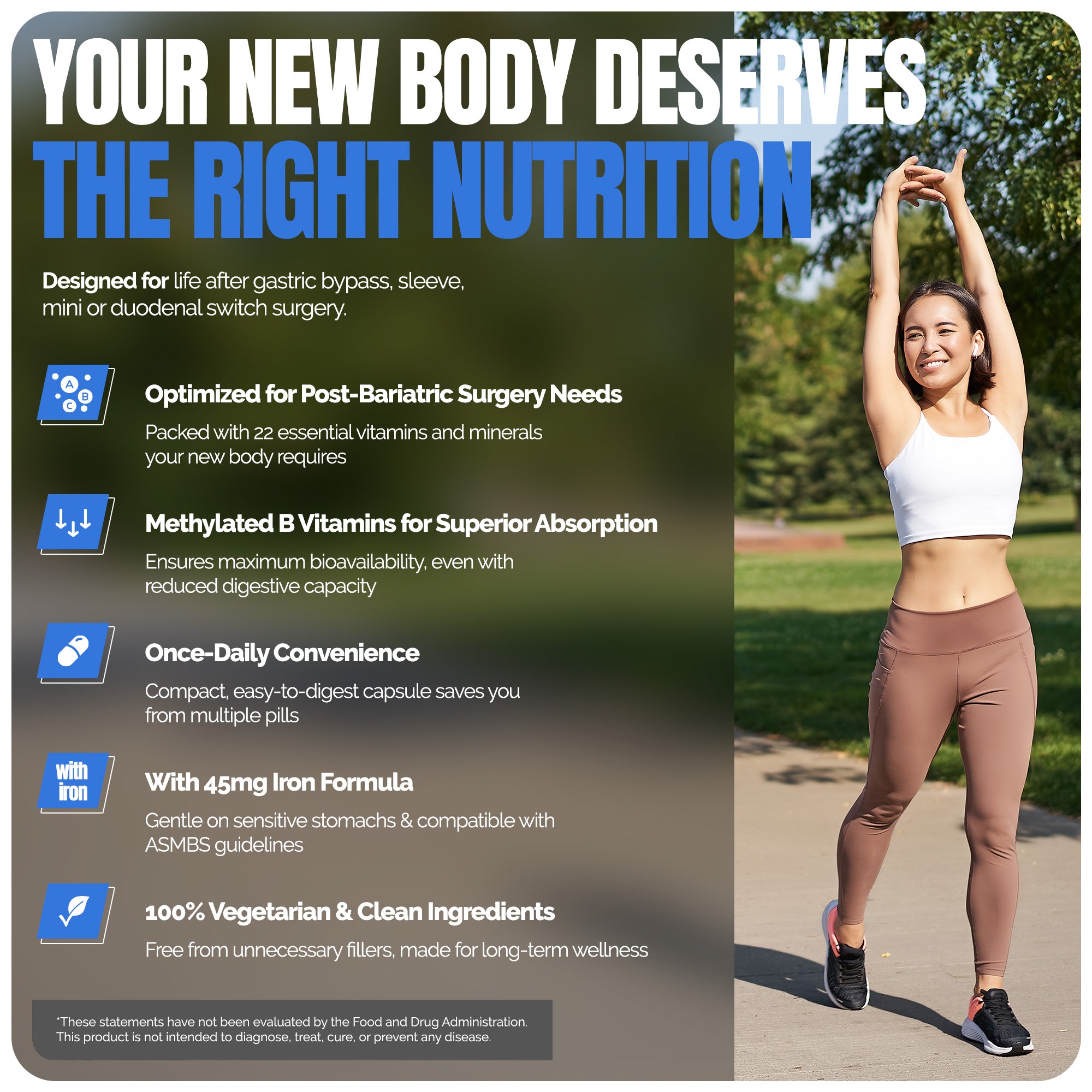 Methylated Bariatric Multivitamins with 45mg Iron 1 capsule a day