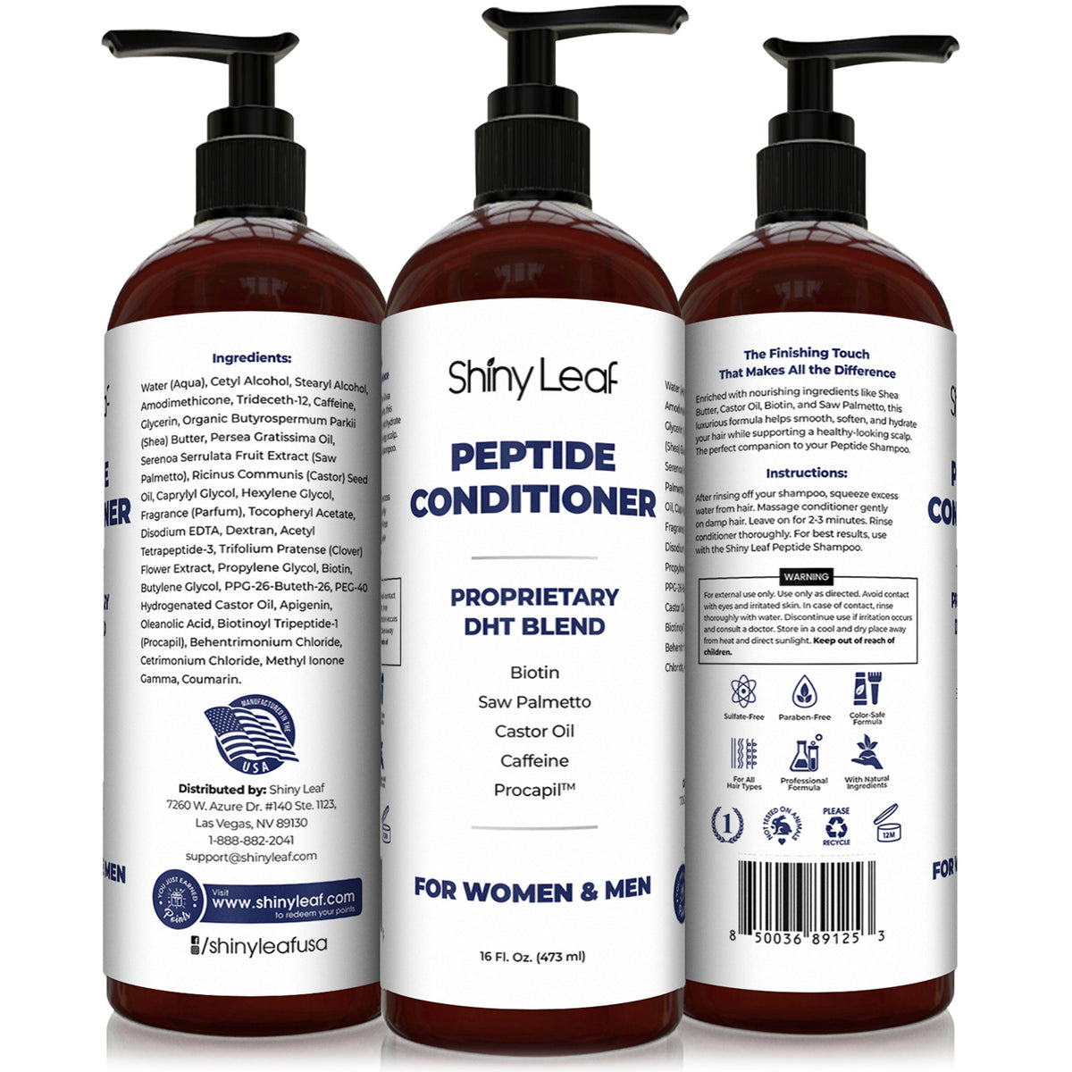 Peptide Conditioner for Thinning Hair – Saw Palmetto, Biotin & Shea Butter | Shiny Leaf 16 oz
