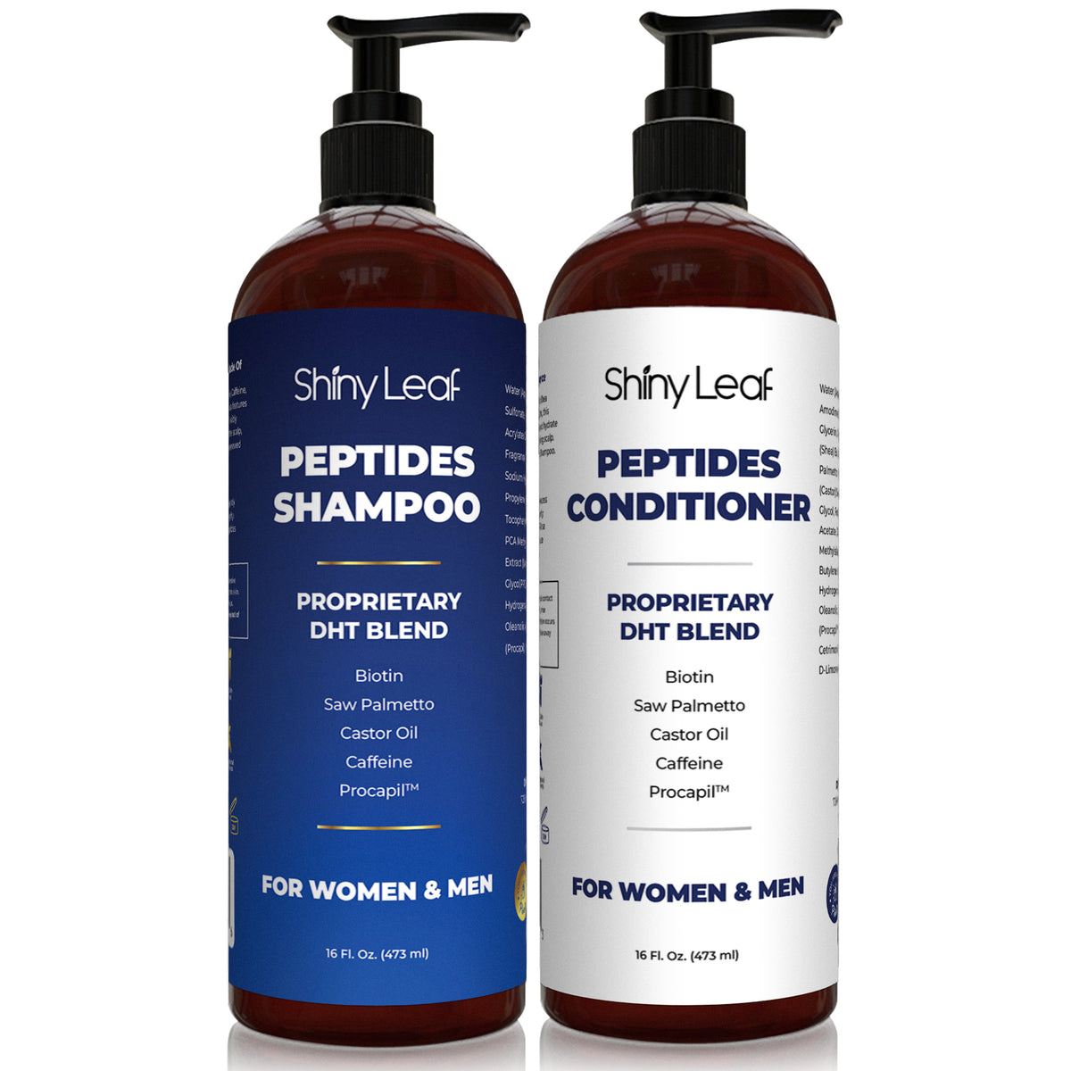 Peptide Shampoo & Conditioner Set for Hair Loss – Saw Palmetto, Caffeine & Biotin | Shiny Leaf 2×16 oz