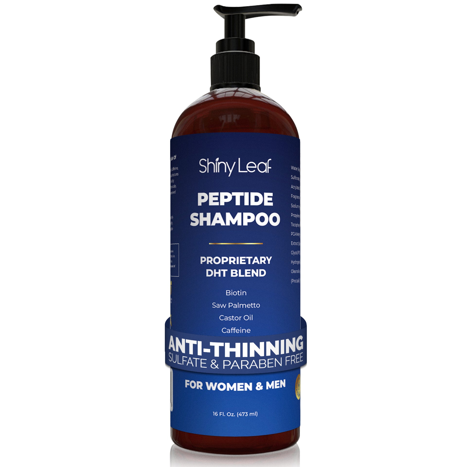 Peptide Shampoo for Hair Loss & Thinning Hair – Saw Palmetto, Caffeine & Biotin | Shiny Leaf 16 oz