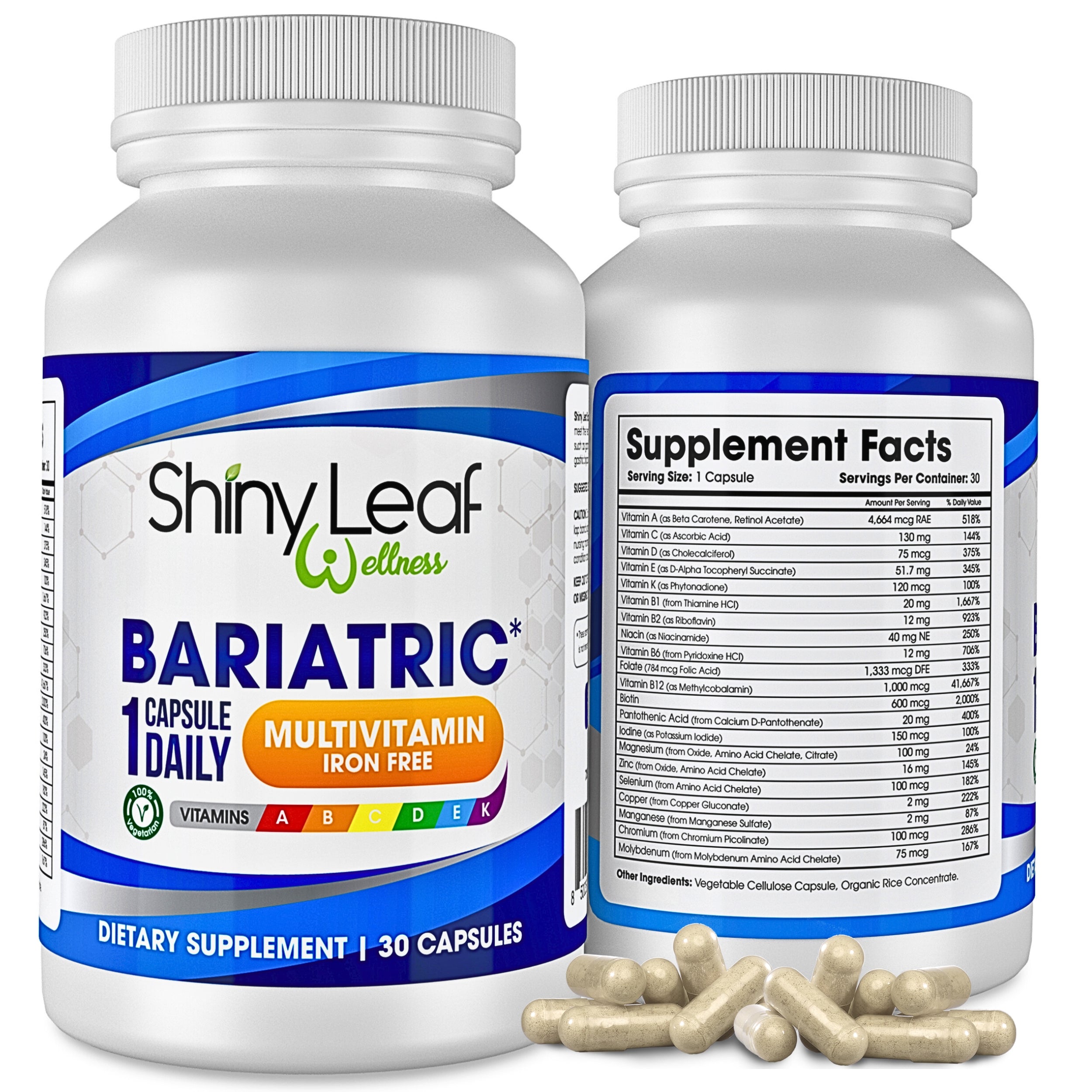 Bariatric Multivitamin Iron-Free (Once-a-day Vegetarian Capsule) Shiny Leaf